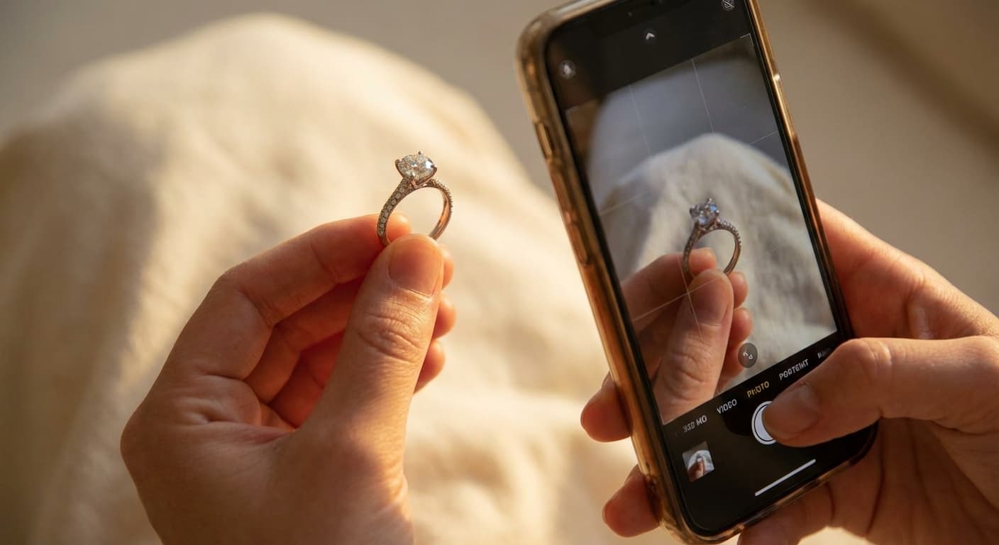 Person photographing jewelry with smartphone